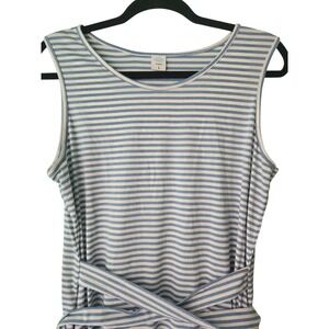 IFFEI Striped Sleeveless Nautical Belted‎ Midi Dress Women's Size L Blue White